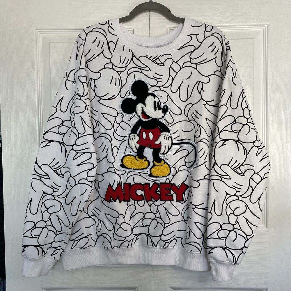 Disney 100 Mickey Mouse Sweatshirt w/Chenille Patch 100th Anniversary Si…